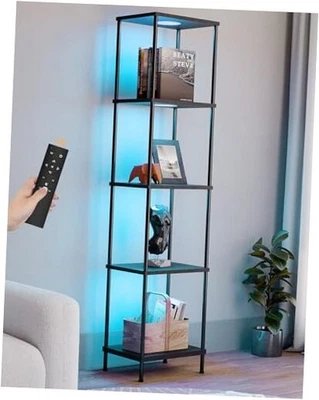 Display Shelf with RGBW Light, Color Changing Curio Cabinet Floor Lamp Black - Image 1 of 4