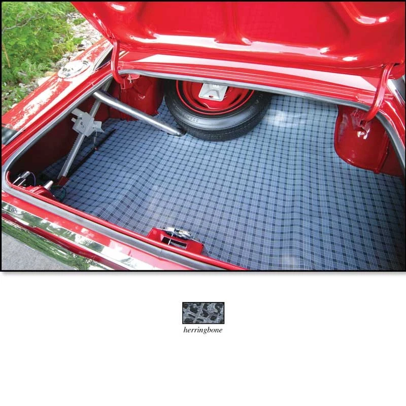 1963-66 Plymouth Valiant; Tapete de porta-malas de vinil; 2 portas capota rígida; Padrão espinha de peixe; - Imagem 1 de 1