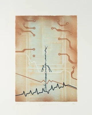 H. RELLECKE (*1951), Komposition aus Linien, Raum und Figuren,  1990, Lith. - Bild 1 von 4