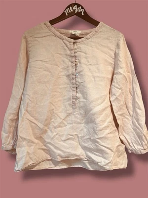 Niclole Miller L 码衬衫粉色 100% 亚麻半纽扣套头 3/4 袖 — 第 1/4 张图片