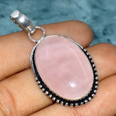 Bonito colgante hecho a mano de cuarzo rosa enchapado en plata 925 de 1,8" elegante regalo GW Foto 1 de 3