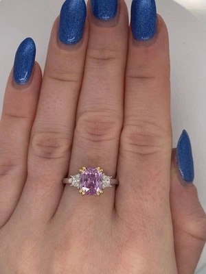 Wedding Ring Lab Grown Diamond Radiant 3.70 Ct 14K Multi Tone Gold Pink Sapphire - Image 1 of 4