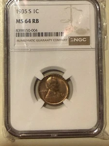 1935 S Lincoln Cent/Penny NGC MS64RB 🔥💥🔥Scarce!  Nice Red/Brown MS💥🔥 - Picture 1 of 4