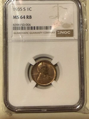 1935 S Lincoln Cent/Penny NGC MS64RB 🔥💥🔥Scarce!  Nice Red/Brown 💥🔥 - Image 1 of 4