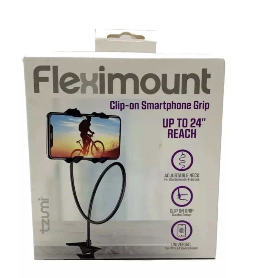 TZUMI Fleximount Clip-On Grip Cell Phone Holder Up to 24" Reach Adjustable New - Image 1 of 2