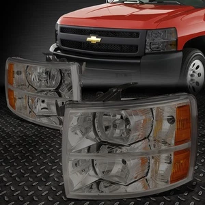 For 07-14 Chevy Silverado 1500 2500HD 3500 Headlight Assembly Pair Smoked/Amber - Picture 1 of 6