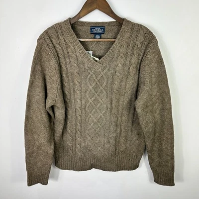 Suéter Sonoma L Marrón Tejido con Cable Pescador Seda Angora Lana Silencioso Lujo Preppy Foto 1 de 4