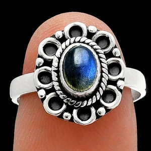 Blue Fire Labradorite - Madagascar 925 Sterling Silver Ring s.7.5 Jewelry R-1256 - Picture 1 of 5