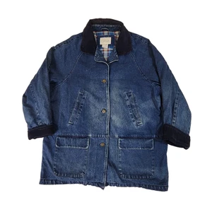 Vintage Basic Editions Womens Denim Chore Jacket XL Blue Corduroy Lined Pocket - Picture 1 of 18