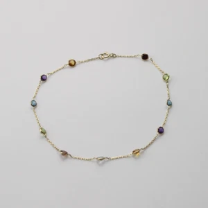 Natural Multicolor Anklet, 14 Karat Solid Yellow Gold, 9.75 Inches Long - Picture 1 of 4