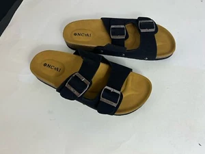 Oncai Sandals Womens US 8.5 Black Double Buckle Slip On Slides Comfort Shoes - Picture 1 of 6
