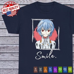 Smile Anime Girl Evangelion T Shirt Japan Rei Ayanami Manga Kawaii Cosplay Tee - Picture 1 of 16