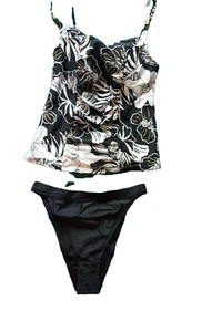 Sujetador South Beach/Matalan Blanco y Negro Floral Acolchado Incorporado Pierna Alta Tankini 10 - Imagen 1 de 4