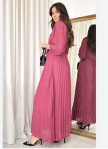 Womens Cocktail Party Prom Gown Chiffon Pleated Wrap Front Maxi Dres in Mauve - Picture 1 of 7