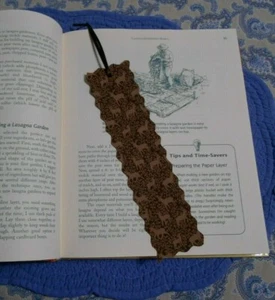Bookmark Fabric or Cloth Brown with Deer Handmade and Brown Ribbon - Picture 1 of 4