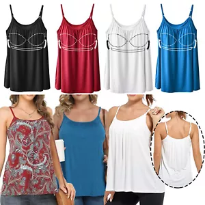 Women Flowy Lace Tank Tops Camisole with Built in Bra Sleeveless Summer Vest US - Picture 1 of 53