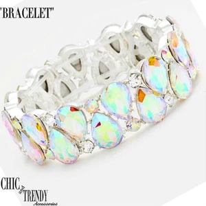 HIGH END AURORA BOREALIS GLASS CRYSTAL CHUNKY BRACELET FORMAL WEDDING JEWELRY - Picture 1 of 3