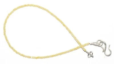 925 Fine Silver Yellow Zircon Gemstone 2 mm Round Beads 10" Strand Bracelet G-13 - Image 1 of 4