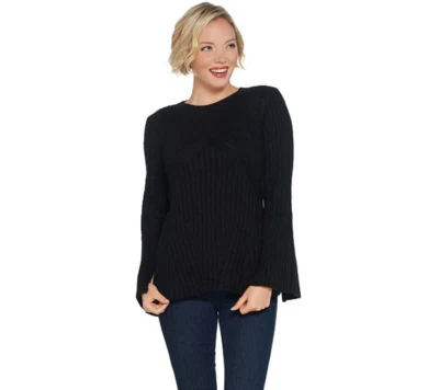 G.I.L.I. Suéter para mujer Peplum con detalle tejido acanalado negro, talla M, QVC Foto 1 de 4