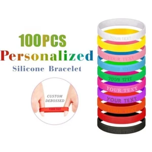 100PCS Custom Engraved Silicone Bracelets - Personalized Rubber Wristbands Gifts - Picture 1 of 51