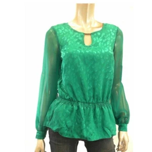 ECI NY Women Blouse Top Green  XS Pullover Blouson Leopard Long Sleeve New - Picture 1 of 2