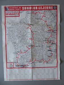 COUREUR CYCLISTE DU TOUR DE FRANCE - CARTE DU TOUR 1969- FORMAT 60 X 46 CM .TBE