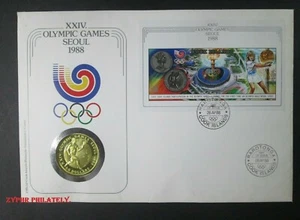 Cook Islands - "XXIV OLYMPIC GAMES SEOUL 1988" Pure Silver $50 Coin Cover / PNC - Picture 1 of 10