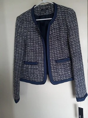 Rafaella Women's Black White Purple Tweed Open Front Jacket SZ 10 NWT - Image 1 of 4