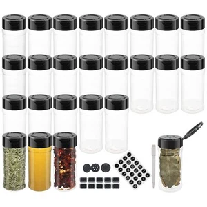24 Pack 3oz Clear Plastic Spice Jars With Black Plastic Lids,Round Spice Bottle - Picture 1 of 6