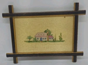 Arte de pared vintage enmarcado a punta de aguja casa escena marco de madera decoración hecha a mano - Imagen 1 de 6