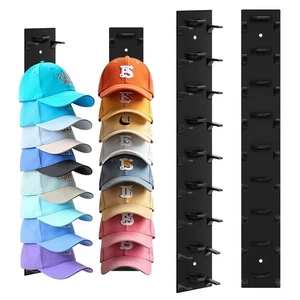 Organizzatore Cappelli per Cappelli da Baseball, Confezione da 2 Cappellieri Nero per Portare a Parete fino a 18... - Foto 1 di 7