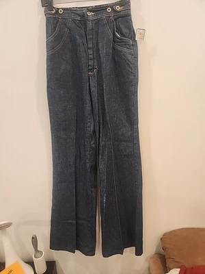 vintage rappers high waist 70's bell bottom denim jeans 32 L 26-30 w fly back - Image 1 of 4
