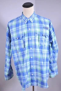 Columbia Super Bahama Long-Sleeve Button Front Shirt Blue Plaid Nylon Men's XL - Picture 1 of 4