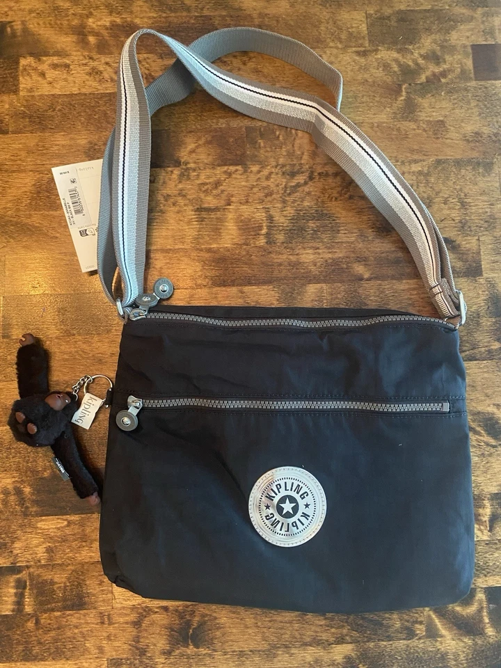 KIPLING CROSSBODY BAG Annabelle KlC2A3 Black/Silver & Grey Straps/Logo