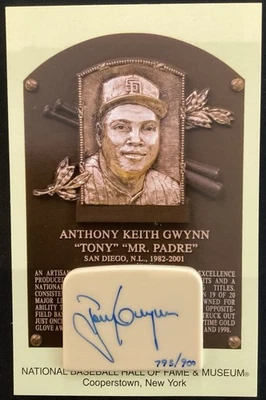 Tony Gwynn Signed Gold HOF Plaque Postcard LE Base Yellow Padres Autograph TPG - Image 1 of 3