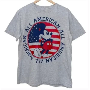 Disney Mickey All American Flag Unisex Graphic Tee - Gray - USA - Size Medium - Picture 1 of 3