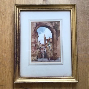 Vintage Italian Watercolour Painting Italian Street Scene City Scape Via S Agata - Picture 1 of 15