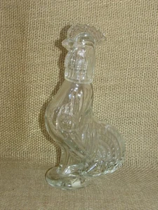 Decantador de gallo de vidrio transparente prensado vintage ~ ¡¡La cabeza es un vaso de chupito!! Único - Imagen 1 de 10
