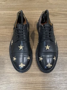 Gucci Black Leather Star Embroidered Lace Up Derby Size US5 Men - Picture 1 of 5