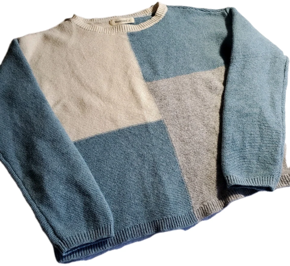 Suéter Woolovers para mujer 100 % lana de cordero cuello redondo talla M azul/gris bloques de colores Foto 1 de 4