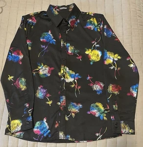 Zeroya schwarzes langärmliges Herrenhemd mit Knopfleiste und Blumenmuster (Gr. Lg) - 197/10 - Bild 1 von 5