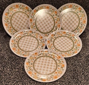 Vintage 70’s MELMAC 9.5” Picnic Dinner Plates - Set Of 6 Avocado Green & Orange - Picture 1 of 23