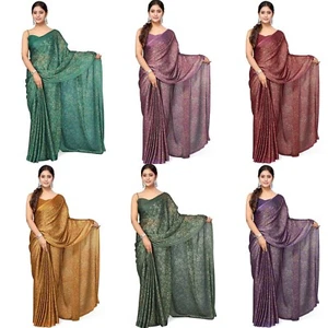 Sari estampado floral de gasa para mujer con pieza de blusa - Imagen 1 de 44