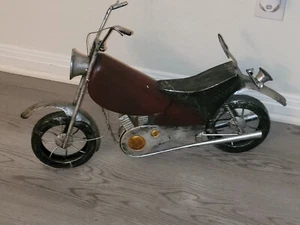15" tall Vintage Motorcycle Art Decor Metal Maroon Hog Chopper Bike - Picture 1 of 11