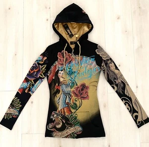 Women Rare Christian Audigier PLATINUM  Hoodie Jacket/ Black /Size X-Small - Picture 1 of 12