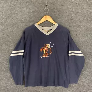 Disney Store T-Shirt Size S Blue Long Sleeve V Neck Embroidered Tigger Winter - Picture 1 of 13