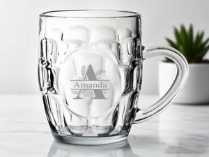 Personalised Glass Any Initial Half Pint Dimple Tankard Panelled 10oz (29cl) - Picture 1 of 3