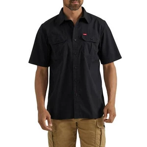 Wrangler Men's Relaxed Fit Short Sleeve Twill Shirt Jet Black Small - Picture 1 of 3
