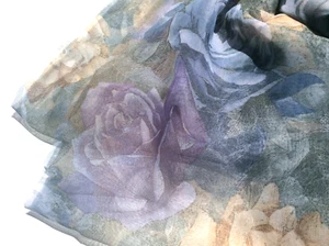 Dusky Lavender, Blue, Green, Gold Sheer Floral Chiffon Fabric 3 3/8 yds, 43" wd - Picture 1 of 6