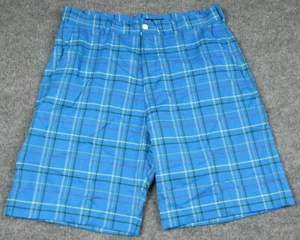 Alan Flusser Golf Shorts Mens 34x10 Blue Plaid Dri-Fit Stretch Sports Preppy - Picture 1 of 15